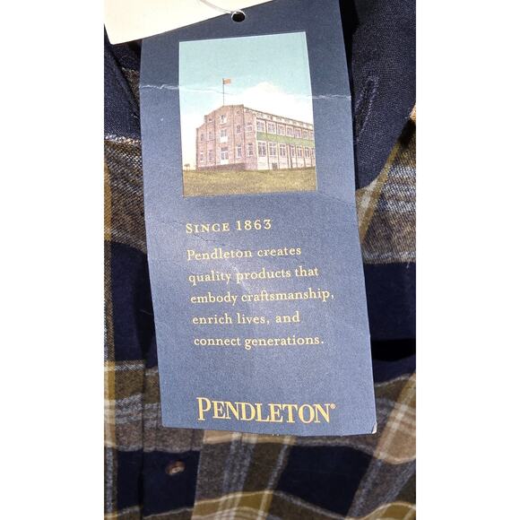 NWTags Mens Pendelton Lodge Plaid 100% Virgin Wool Button Up Shirt Blue Yellow - Picture 6 of 9